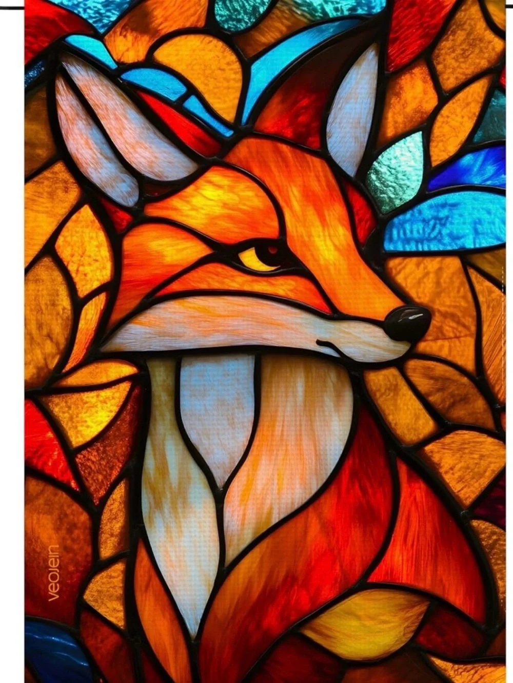 Stained Glass Fox Burlap Garden Flag - Vibrant Orange